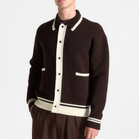 Pull cardigan en tricot à manches longues pour homme, à rayures et blocs de couleur