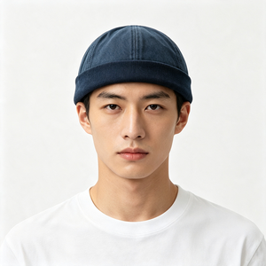 Unisex Docker <b>Cap</b> <b>Brimless</b> Woven Washed Cotton Skullcap Rolled Cuff Hat Retro Streetwear 3D Embroidery Outdoor Image Custom - Product Image 1