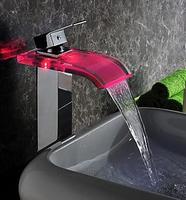 Robinet cascade LED pour salle de bain, lavabo en verre en laiton avec Hydro Power
