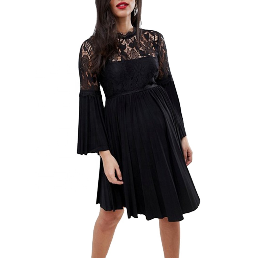 chinese dress ladies Black Lace Bell Sleeve A-Line Mini Dress & Reviews - Black - Dresses