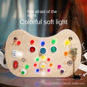 बच्चों के शैक्षिक नेतृत्व वाले इलेक्ट्रॉनिक ध्वनि प्रकाश व्यस्त बोर्ड अनलॉक स्विच लैंप टिकर दरवाजे की घंटी खिलौना पोर्टेबल बैग लकड़ी 4-6 - Product Image 5