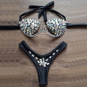 Wholesale Sexy <strong>Thong</strong> String Halter <strong>Bikini</strong> Rhinestone Crystal <strong>Bikini</strong> Dancewear Diamond Set <strong>Swimsuit</strong> Women Swimwear - Product Image 2