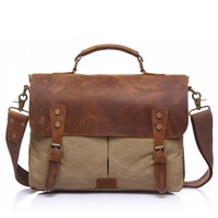 Porte-documents rétro en toile pour hommes Crazy Horse Sac à main en cuir pour ordinateur portable