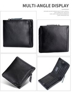 Genuine Leather <b>Wallets</b> <b>for</b> <b>Men</b> <b>RFID</b> Blocking Cards Holder Carteras Slim Male Cowhide Clutch Money Bag with ID Window - Product Image 4
