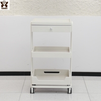 Chariot de rangement roulant moderne à 3 niveaux et 4 roues avec tiroirs, blanc, pour salon de beauté, clinique, salon, école