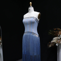 Vestido de Noche Lsz520 de Lujo, Azul Cristal, Sin Tirantes, con Flecos de Cintura con Cuentas Hechas a Mano, para Mujer, Vestidos de Fiesta de Boda, Jancember