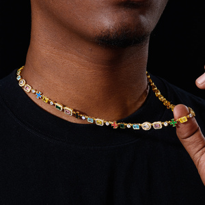 Lüks 18 Ayar Altın Kaplama 10mm Çoklu Değerli Taş ve CZ Elmas Çapraz Motifli Hip Hop Modası Tenis Zinciri Kolye Erkekler ve Kadınlar için - Product Image 2
