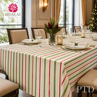 Nappe de Noël HuaLai sur mesure en faux coton et polyester, rayures rouges et vertes, imprimé étoiles, pour table de salle à manger de fêtes