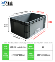 Conteneurs en plastique durables et empilables de 600*400*280mm pour la logistique et l'agriculture, avec couvercle rabattable et perforation pour le transport de fils métalliques