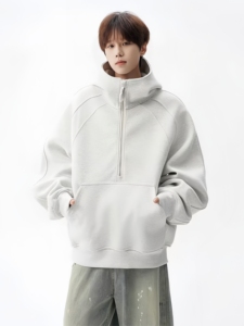 <span class=keywords><strong>Sweat</strong></span> à capuche décontracté pour adolescents, couleur unie, avec demi-fermeture éclair, tendance automne/hiver - Product Image 4