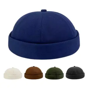 Grosir topi kupluk tanpa tepi Logo kustom topi Beanie manset mewah topi katun warna polos musim dingin dicuci