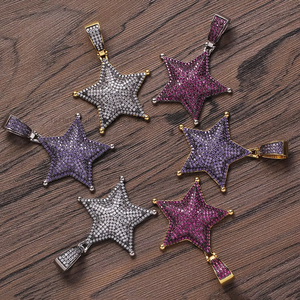 Colgante de Pentagrama, Accesorios Hip Hop, Cobre con Incrustaciones de Zirconia, Cielo Estrellado Nocturno, Collar con Colgante de Estrella de Colores - Product Image 2