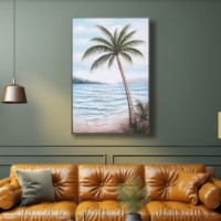 Peinture murale style bohème cocotier vert, abstraite, couleur personnalisée, cadre en bois, toile moderne faite à la main – Meilleure vente