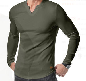T-shirt à col en V pour homme, couleur unie, décontracté, mode automne-hiver, chemise à manches longues pour homme - Product Image 6