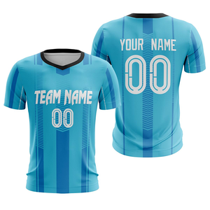 เสื้อฟุตบอลซับลิเมชั่นแบบกำหนดเอง คอวี แขนสั้น ระบายอากาศได้ดี ผลิตจากโพลีเอสเตอร์ ลายทาง สำหรับทีม  ใส่ได้ทุกฤดู ไซส์ผู้ใหญ่ - Product Image 1
