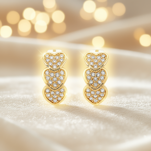 Orecchini a perno a forma di cuore in oro E2425 con strass di cristallo per donna, gioielli romantici da indossare tutti i giorni con micro inserti. - Product Image 2