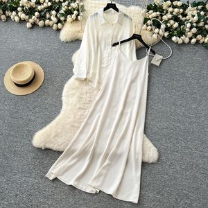 Ensemble 2 pièces décontracté pour femme : Robe longue ample à manches longues et haut cache-cœur tendance - Product Image 1