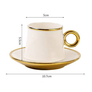 Ensemble de 6 tasses et soucoupes en céramique, ensemble de tasses et soucoupes à café plaquées or - Product Image 6