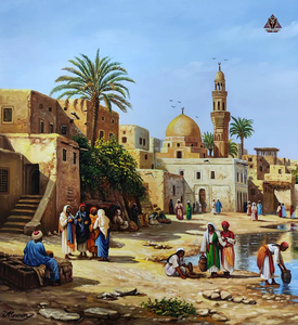 Pintura <span class=keywords><strong>al</strong></span> Óleo Orientalista Abstracta del Siglo XIX, Pueblo Egipcio en las Orillas del Nilo, Paisaje Árabe Islámico Pintado a Mano sobre Lienzo - Product Image 3