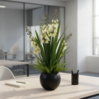 Fleurs d'orchidées artificielles résistantes aux UV avec pot, herbe en plastique, bonsaï, décoration d'intérieur, arrangement de jardin pour mariage