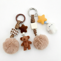 Porte-clés en peluche style coréen Tagram, forme 3D douce, mignon ours chiot, avec mousqueton et pompon en corde tressée, pendentif de sac
