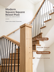 Poteau d'escalier carré en bois massif style ferme, surface brute, durable - Product Image 3