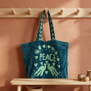 Wholesale Custom Handmade Red Velvet Tote Bag Featuring <b>Pink</b> PEACE Lettering Doves <b>Hearts</b> and Floral Applique Embroidery Chic - Product Image 5