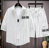 Ensemble Homme Été Personnalisé – Tenue Décontractée 2 Pièces : Short et T-shirt Rayé Style Urbain