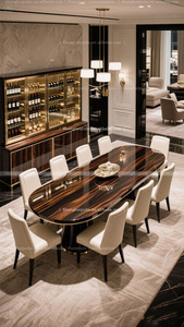 <span class=keywords><strong>Table</strong></span> à manger de luxe en bois massif ébène peint brillant pour <span class=keywords><strong>8</strong></span> <span class=keywords><strong>personnes</strong></span> étendue 3m grand <span class=keywords><strong>ovale</strong></span> spécialement conçu Doré - Product Image 4