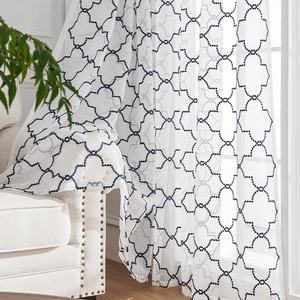 Panneau de Rideau en Voile Blanc Brodé de Diamants Translucides, Broderie <span class=keywords><strong>Marocaine</strong></span>, Rideaux Transparents pour Chambre et Salon - Product Image 2