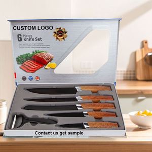 Premium <b>Kitchen</b> Utility Accessories <b>Knife</b> Set Wood Grain Pattern Handle Stainless Steel Forge <b>Sharp</b> Blades Fruit Sushi <b>Knives</b> - Product Image 1