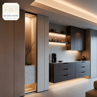 Buffet sur mesure pour toute la maison | Colonne blanche + tiroir en charbon de bois | Lumière flottante LED | Niche en marbre | OEM B2B
