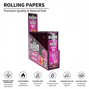 Papiers à rouler classiques Bluum Pink Rose Cone 1G, lot de 2, saveur Crush, accessoire de fumée en fibres végétales naturelles de qualité supérieure - Product Image 1