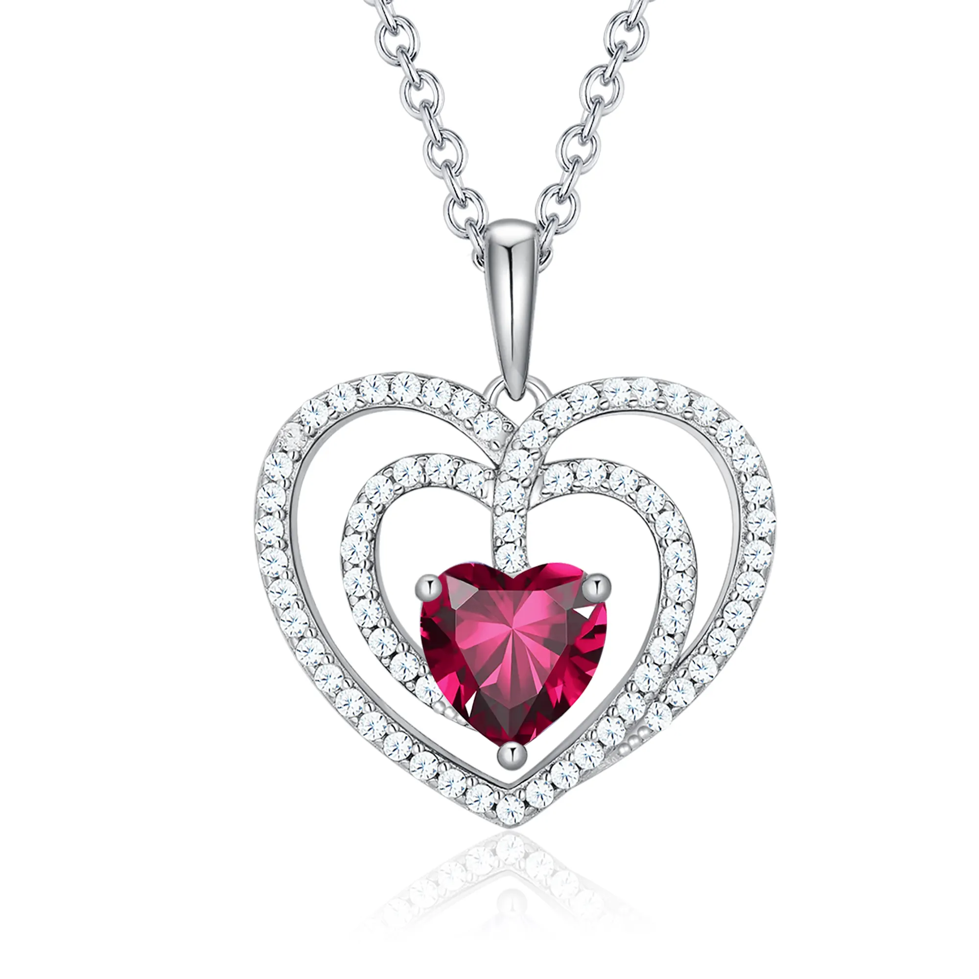 Quà Tặng Valentine Thời Trang Dây Chuyền Mặt Trái Tim Đính Đá Hồng Ngọc Lớn Bằng Bạc Sterling 925 Cho Bạn Gái