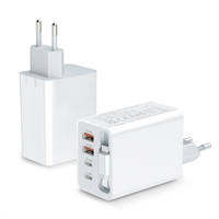 Chargeur USB C GaN pliable HNT 50W avec câble rétractable, adaptateur 4 ports PD QC3.0, charge rapide pour iPhone, ordinateur portable, voyage