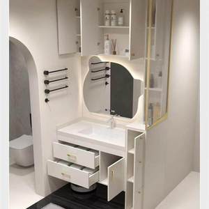 Customized minimalist style rock slab seamless integrated basin intelligent defogging <b>lighting</b> <b>mirror</b> bathroom cabinet - Product Image 5