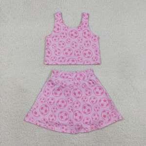 Ensemble de yoga sans manches pour enfant, jupe imprimée football rose, collection GSD1468 RTS, idéal pour les petites filles actives, vente en gros - Product Image 2