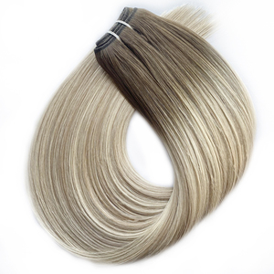 Vente en gros populaire : Cheveux humains vierges 100% naturels, double trame, tissage à la machine, légers, confortables, volume et coiffage, couleur Balayage - Product Image 1