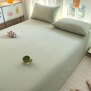 Pure Cotton Washed <b>Bed</b> <b>Sheet</b> Set Solid Color Minimalist Style Single <b>Double</b> Size Home Use Machine Washable Pillowcase Duvet - Product Image 2