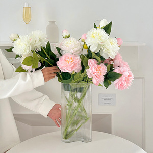 ช่อดอกโบตั๋นประดิษฐ์ สีขาวชมพู ดอกไม้ผ้าไหม ดอกตูมใหญ่ ตกแต่งบ้าน อุปกรณ์ประกอบงานแต่งงาน - Product Image 1