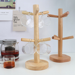 Tasse en bois présentoir suspendu avec 6 crochets en forme d'arbre en bois tasse à café support de stockage kit de support - Product Image 2