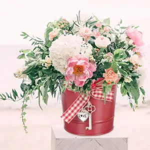 Galvanizado metal flower pot luxo balde pequeno pote vermelho lata com alça unilateral
