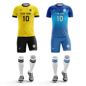 Üretici örgü futbol forması futbol takımı üniforma erkekler özel xxxl sarı mavi futbol forması