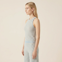 Ensemble tricoté pour femme OEM en mélange de lyocell et coton texturé, comprenant un haut sans manches et un pantalon