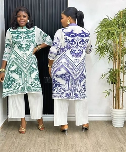 Sheen plissé <span class=keywords><strong>vêtements</strong></span> pour <span class=keywords><strong>femmes</strong></span> Original Miyake fantaisie imprimé dégradé col montant chemise élégante grande taille <span class=keywords><strong>femmes</strong></span> pantalon costume - Product Image 2