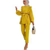 Ensemble de 2 pièces, abaya islamique pour femmes grandes tailles, costume décontracté, vêtements musulmans traditionnels, accessoires, jaune, polyester