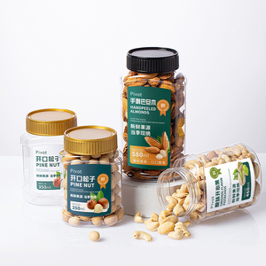 350ml 450ml 550ml rõ ràng nhựa <span class=keywords><strong>Jar</strong></span> với vít cap & Gasket cho thực phẩm lưu trữ phẳng kín Pet Snack quả hồ trăn bao bì chai - Product Image 2