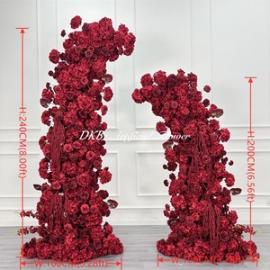 Camino de Flores de Delphinium y Rosas Rojas Artificiales Hechas a Mano al por Mayor, Ecológico y Ajustable para Arcos de Boda y Eventos - Product Image 2