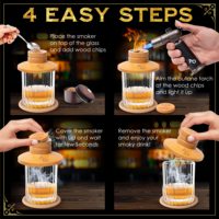 Kit de fumage de cocktails de luxe écologique et durable - Ensemble infuseur à whisky avec copeaux de bois de hickory, outil de bar pour l'amélioration des saveurs fumées