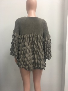 Blusa tipo cárdigan corta plisada con diseño de burbujas, versátil y con lazo, nueva colección de otoño para mujer, a la moda. - Product Image 6